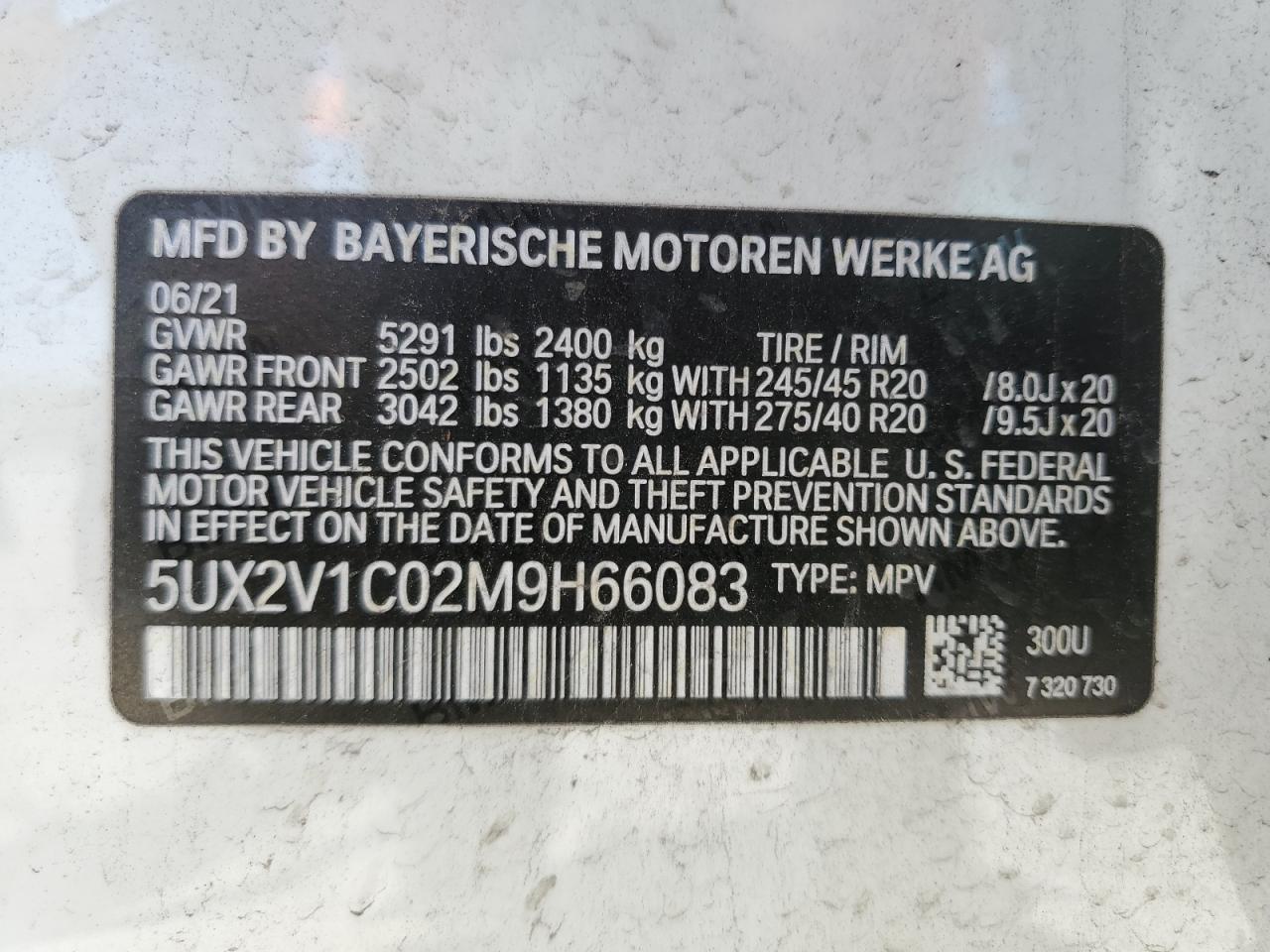 5UX2V1C02M9H66083 2021 BMW X4 xDrive30I