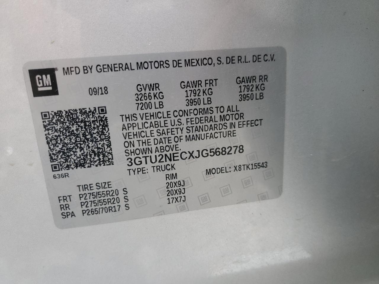 3GTU2NECXJG568278 2018 GMC Sierra K1500 Slt