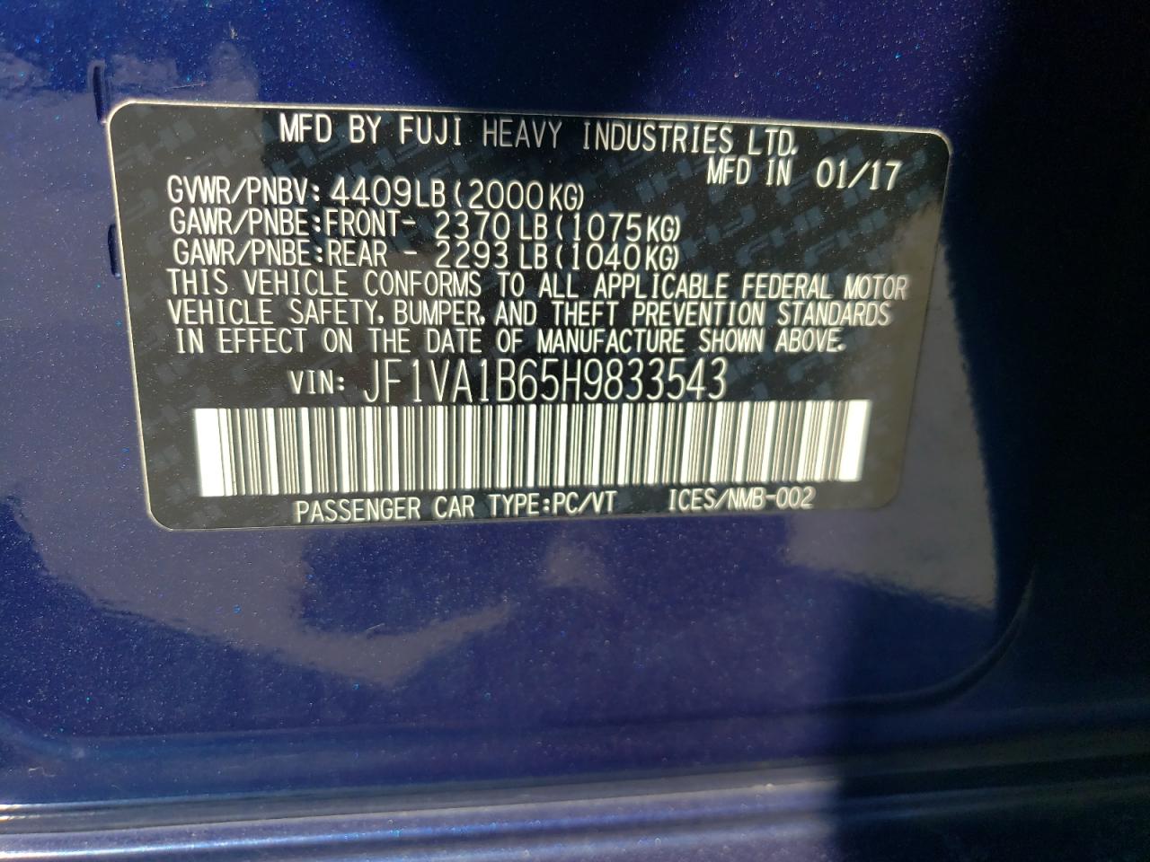 JF1VA1B65H9833543 2017 Subaru Wrx