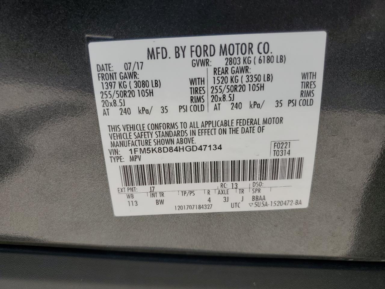 1FM5K8D84HGD47134 2017 Ford Explorer Xlt