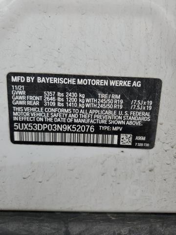 2022 BMW X3 xDrive30I VIN: 5UX53DP03N9K52076 Lot: 57236504