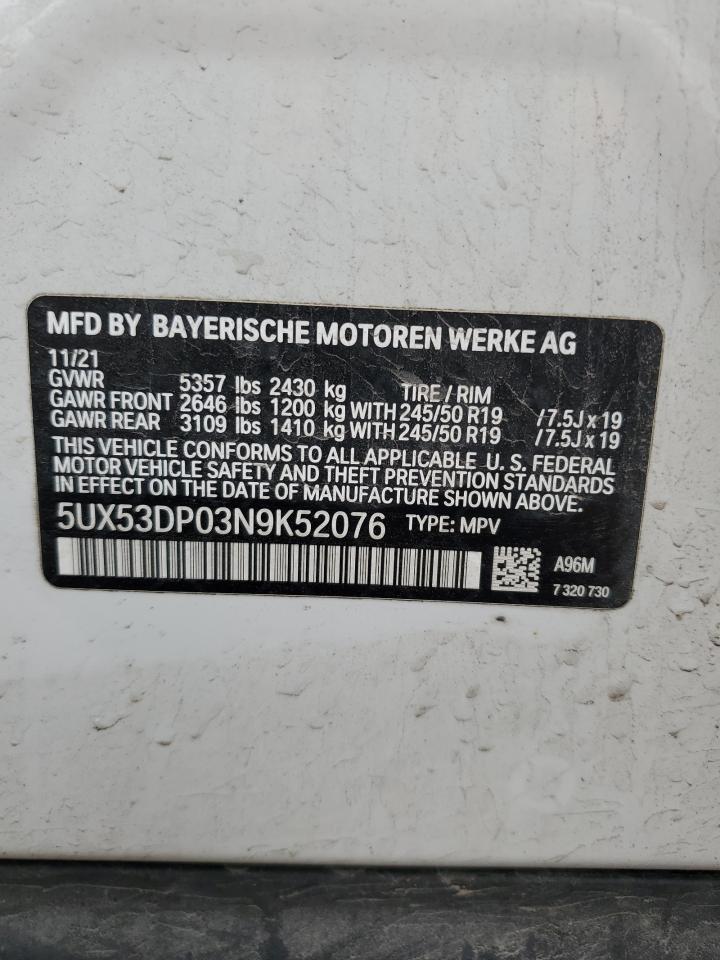 5UX53DP03N9K52076 2022 BMW X3 xDrive30I