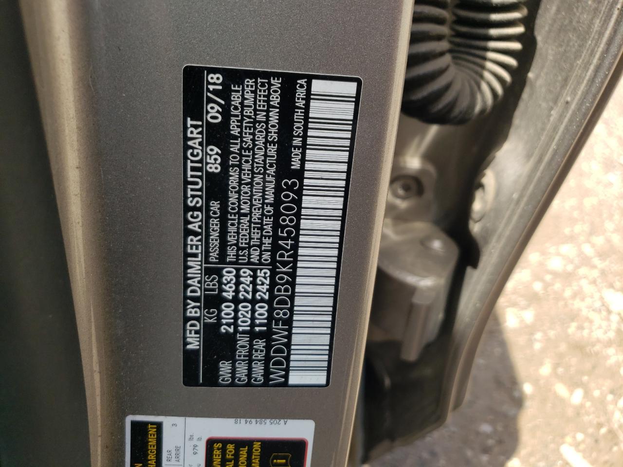 WDDWF8DB9KR458093 2019 Mercedes-Benz C 300