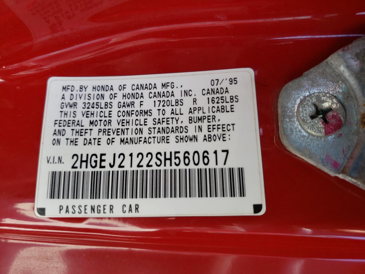 2HGEJ2122SH560617 1995 Honda Civic Dx 2HGEJ2122SH560617 1995 Honda Civic Dx