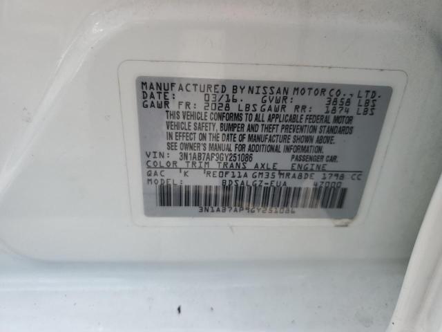 2016 NISSAN SENTRA S - 3N1AB7AP9GY251086