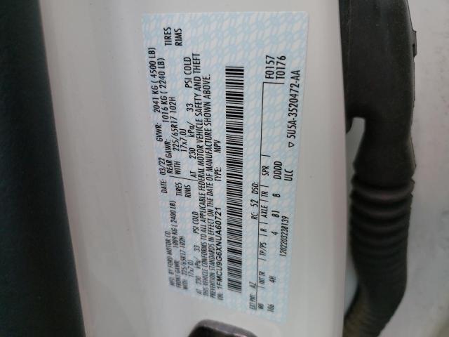 2022 Ford Escape Se VIN: 1FMCU9G6XNUA60721 Lot: 57330794