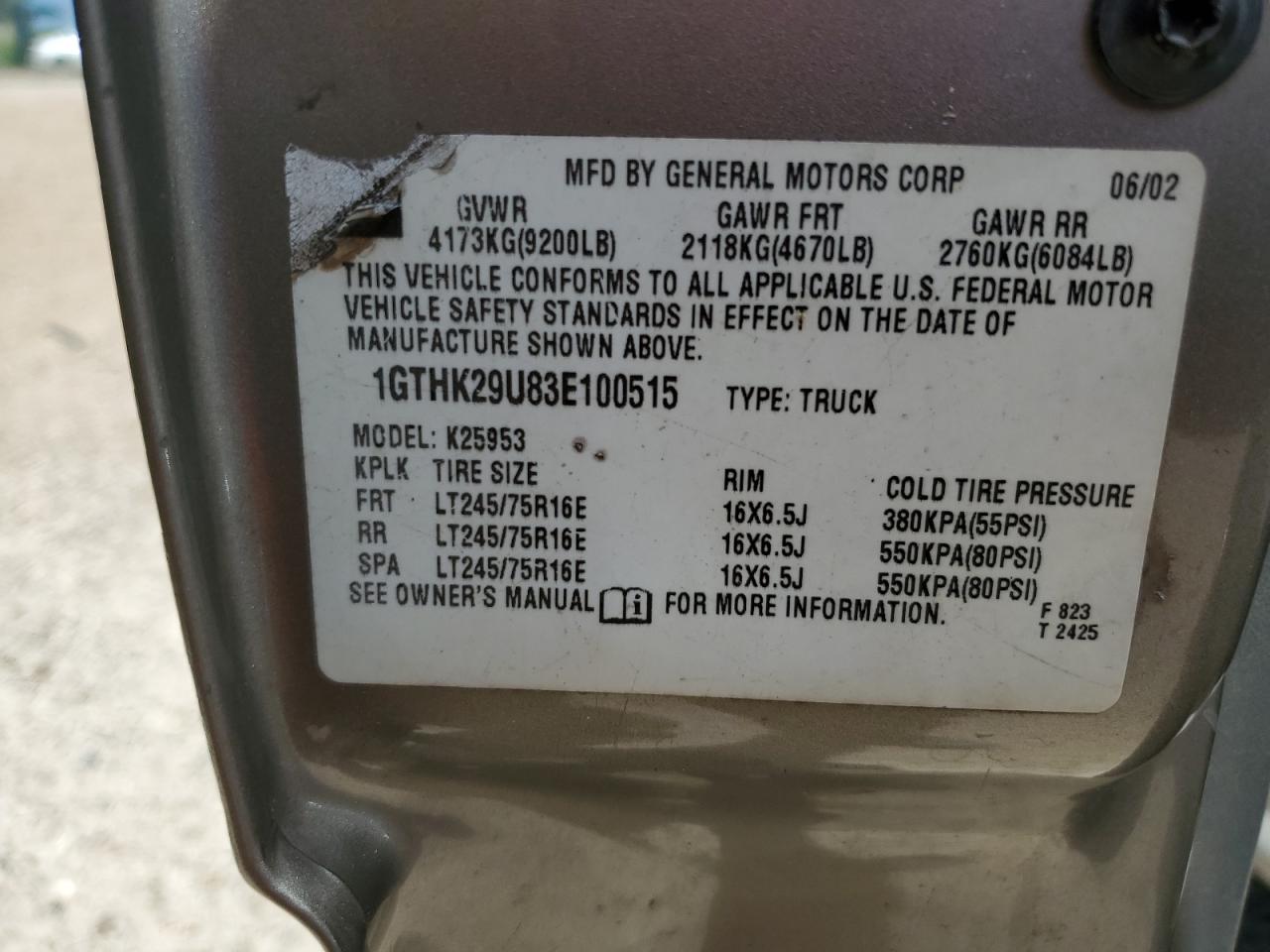 1GTHK29U83E100515 2003 GMC Sierra K2500 Heavy Duty