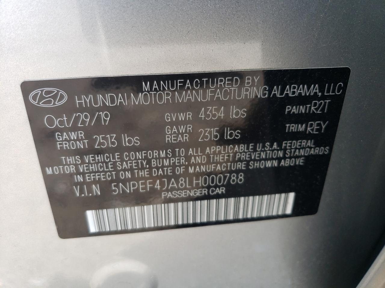 5NPEF4JA8LH000788 2020 Hyundai Sonata Sel