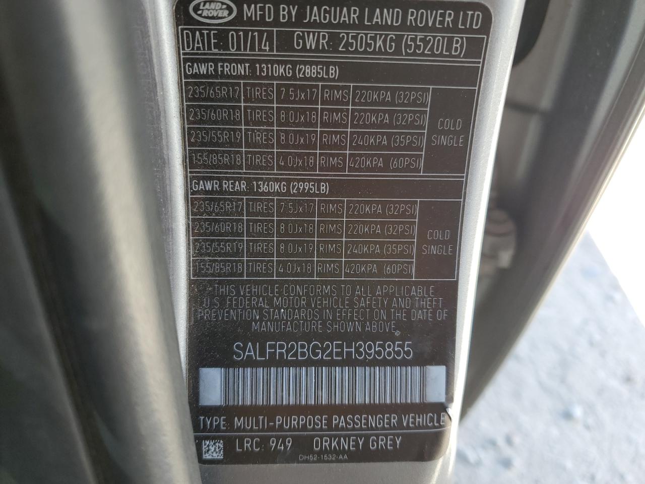 SALFR2BG2EH395855 2014 Land Rover Lr2 Hse