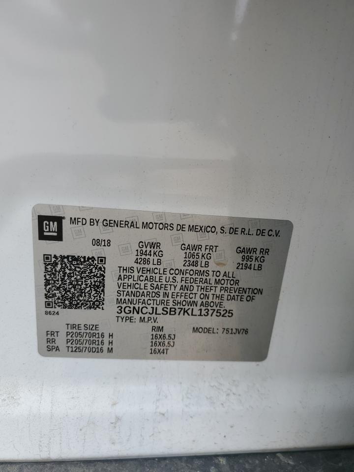 3GNCJLSB7KL137525 CHEVROLET TRAX 2019