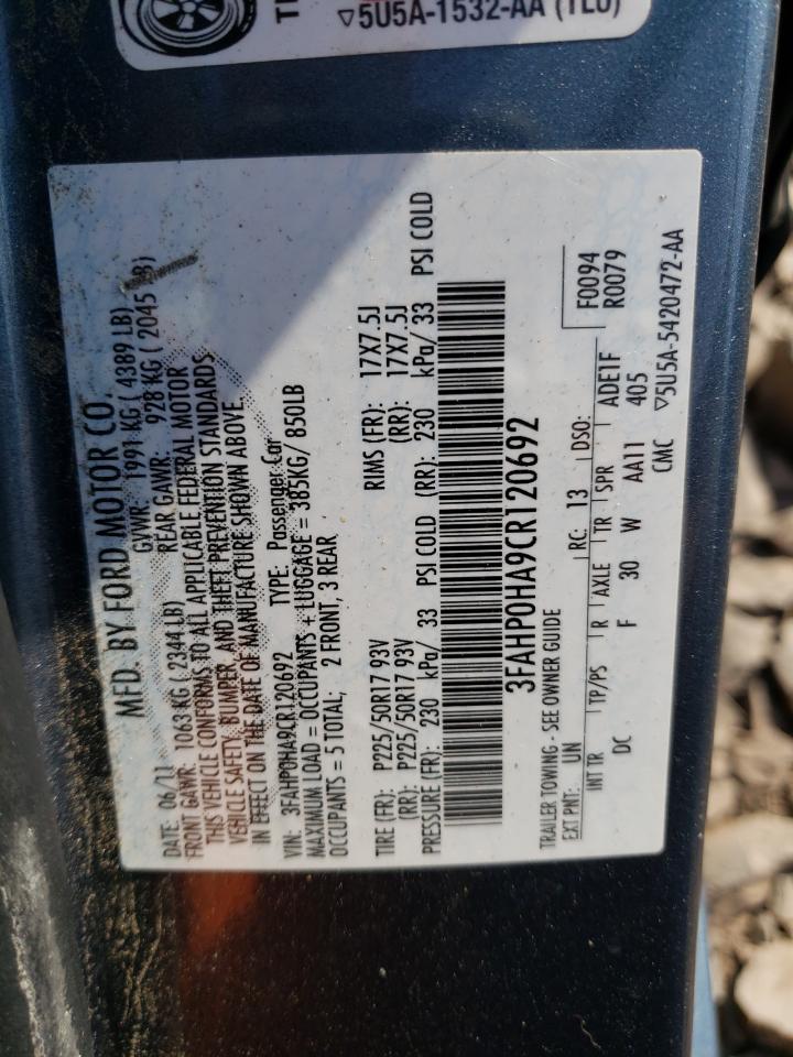 3FAHP0HA9CR120692 2012 Ford Fusion Se