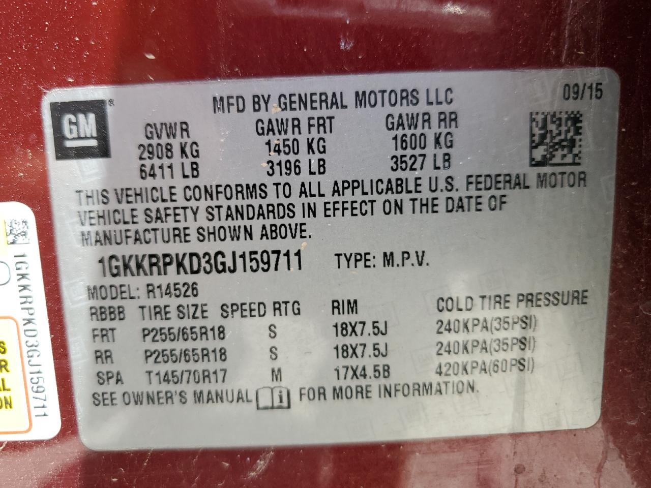 1GKKRPKD3GJ159711 2016 GMC Acadia Sle