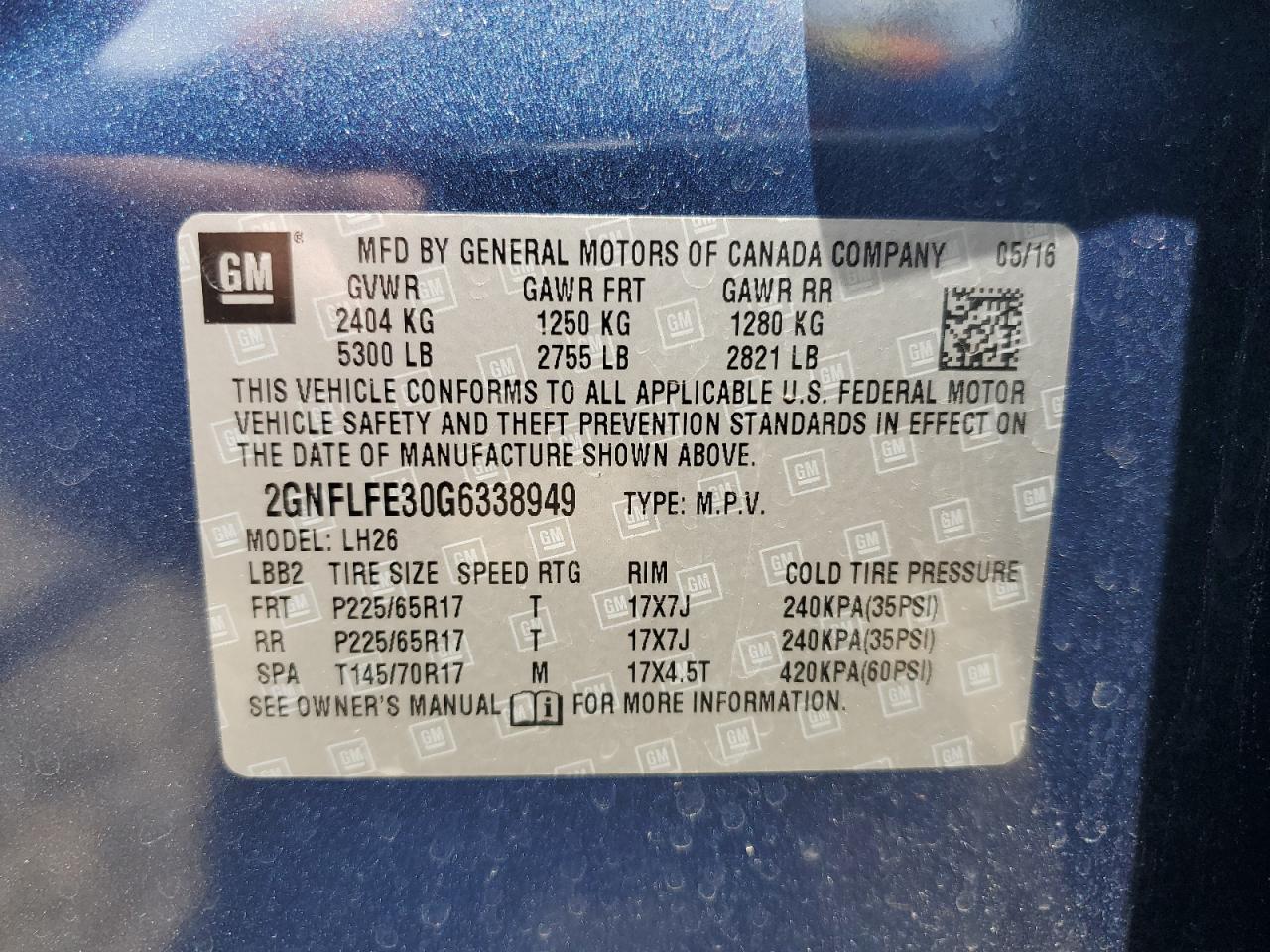 2GNFLFE30G6338949 CHEVROLET EQUINOX 2016