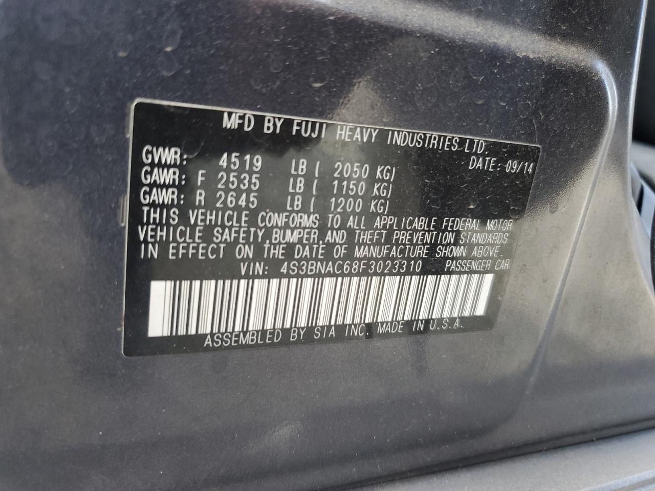 4S3BNAC68F3023310 2015 Subaru Legacy 2.5I Premium