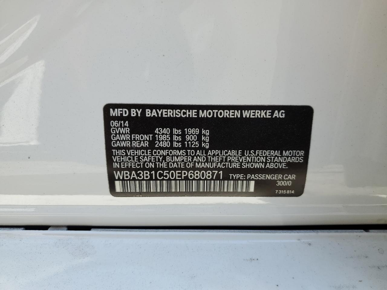 WBA3B1C50EP680871 2014 BMW 320 I