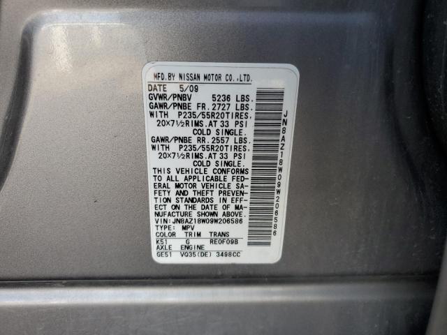 2009 Nissan Murano S VIN: JN8AZ18W09W206586 Lot: 59261874