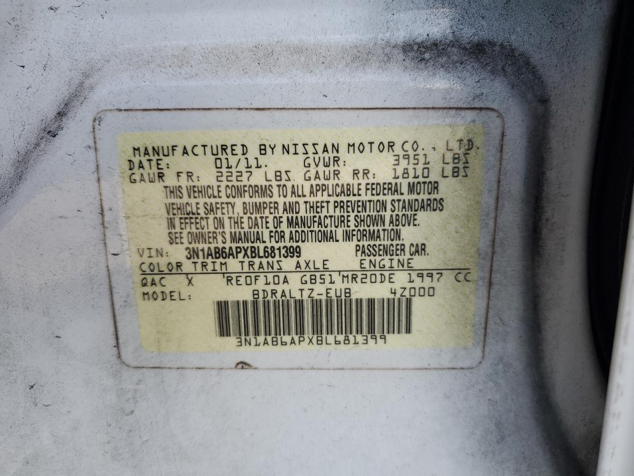 3N1AB6APXBL681399 2011 Nissan Sentra 2.0