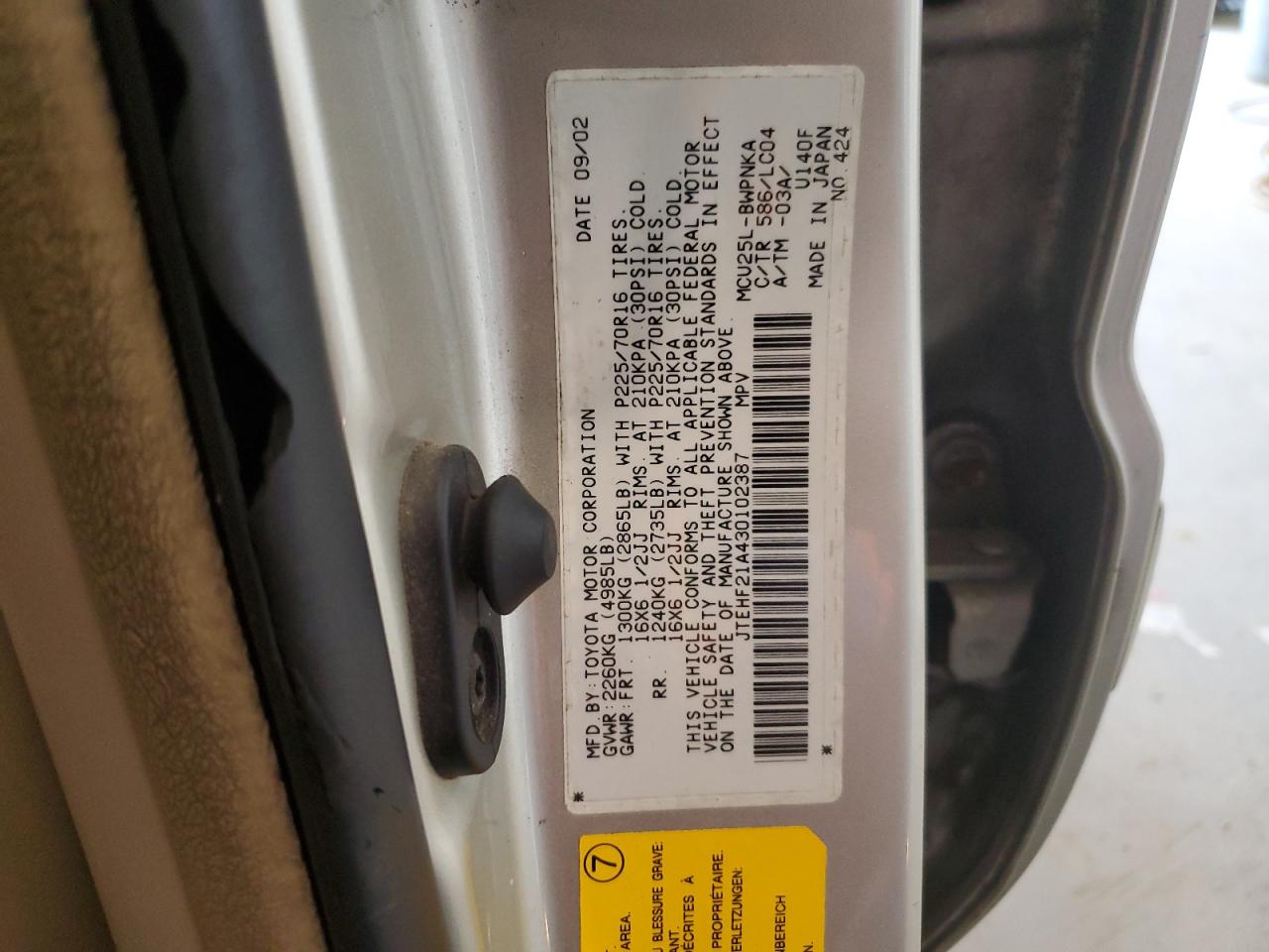 JTEHF21A430102387 2003 Toyota Highlander Limited