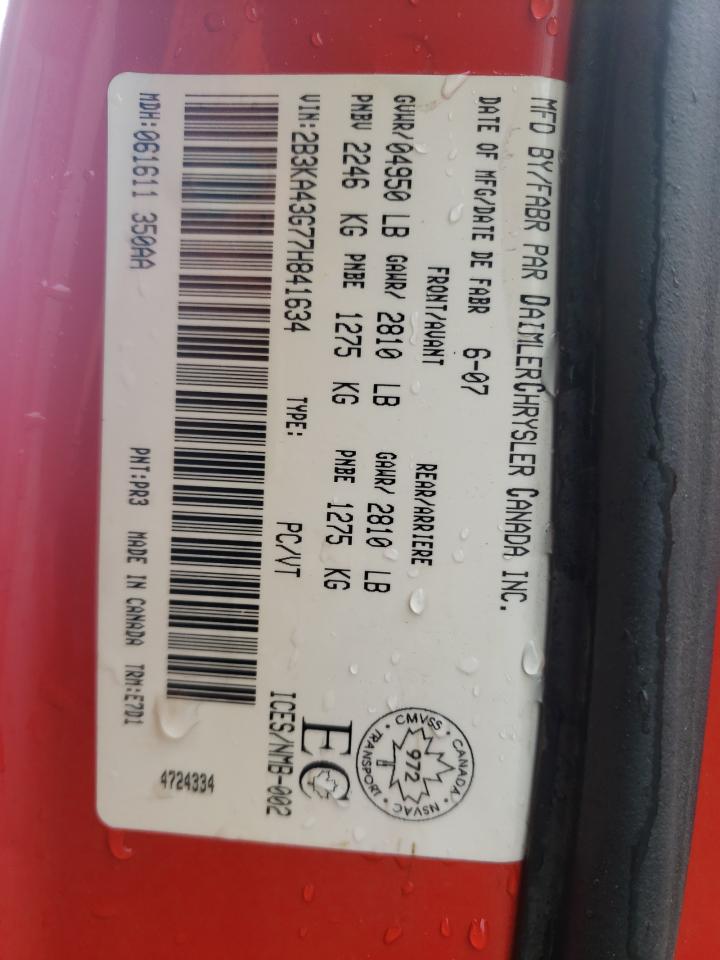 2B3KA43G77H841634 2007 Dodge Charger Se