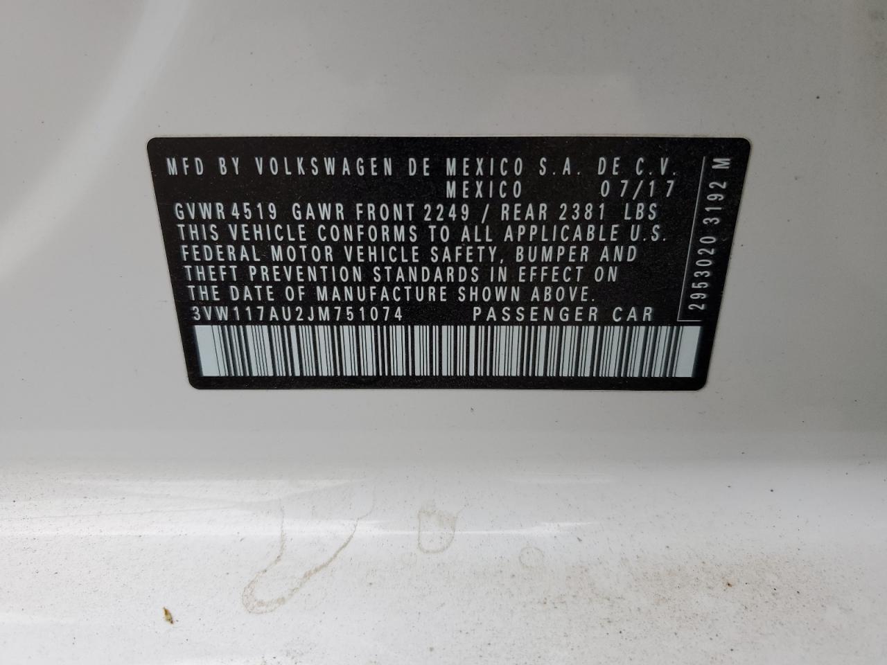 3VW117AU2JM751074 2018 Volkswagen Golf Sportwagen S