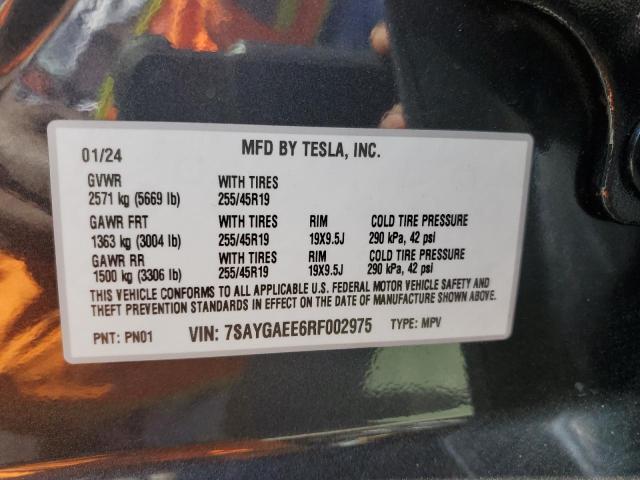 2024 Tesla Model Y VIN: 7SAYGAEE6RF002975 Lot: 58585374