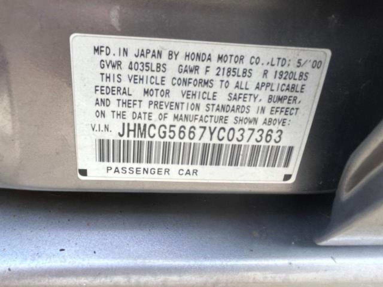 JHMCG5667YC037363 2000 Honda Accord Ex