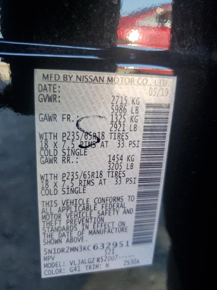 5N1DR2MN3KC632951 2019 Nissan Pathfinder S