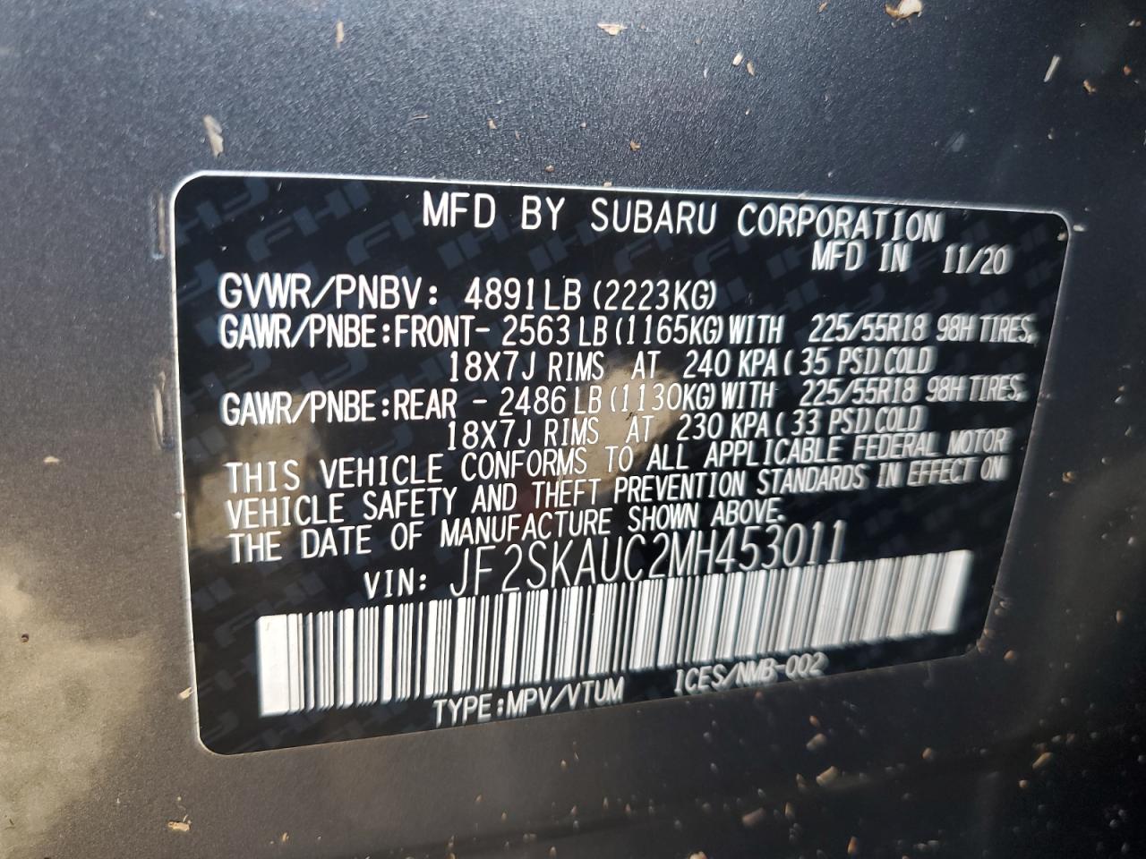 JF2SKAUC2MH453011 2021 Subaru Forester Limited