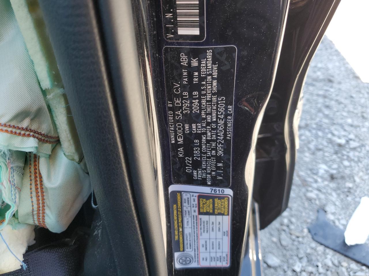 3KPF24AD6NE456015 2022 Kia Forte Fe