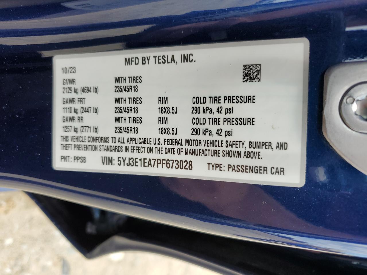 5YJ3E1EA7PF673028 2023 Tesla Model 3