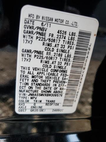 2011 Nissan Rogue S VIN: JN8AS5MVXBW309576 Lot: 59782794