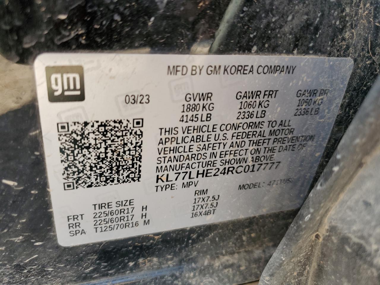 KL77LHE24RC017777 CHEVROLET TRAX 2024
