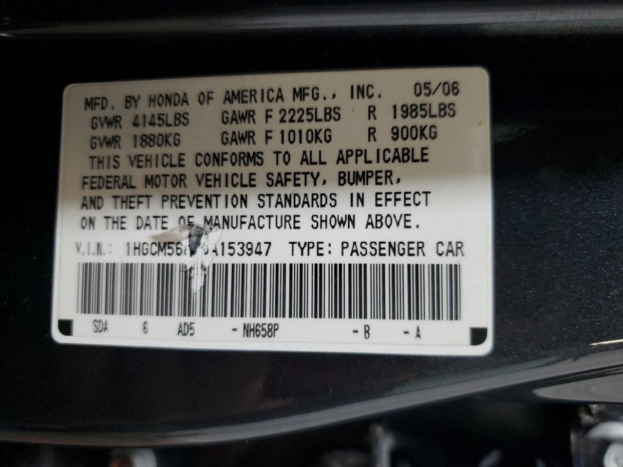 1HGCM56826A153947 2006 Honda Accord Ex