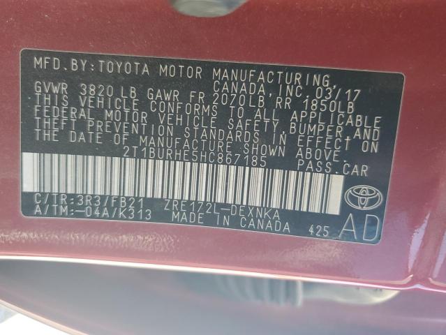 2T1BURHE5HC867185 2017 TOYOTA COROLLA - Image 12