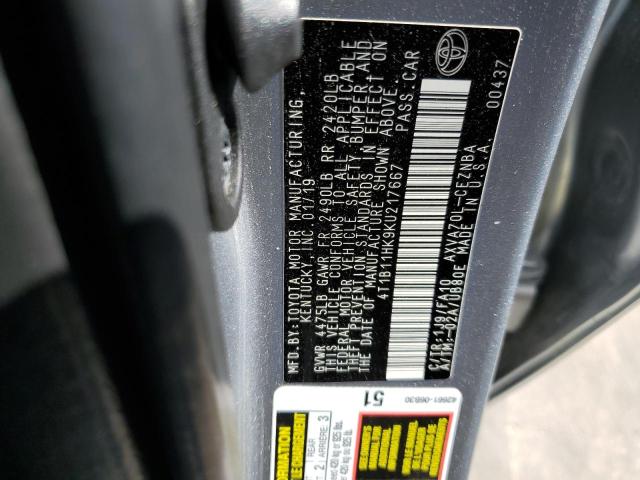 VIN 4T1B11HK9KU217667 2019 Toyota Camry, L no.12