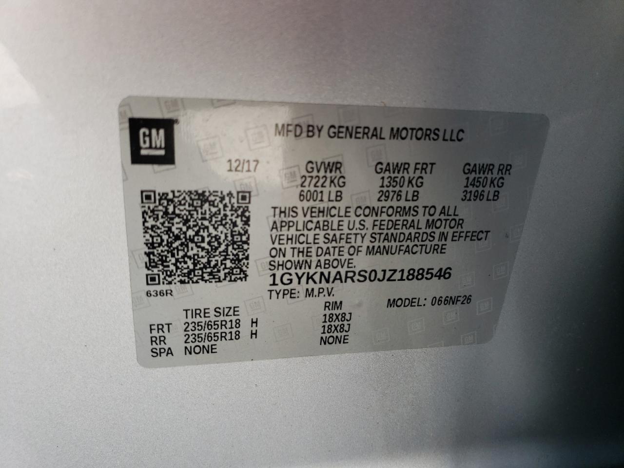 1GYKNARS0JZ188546 2018 Cadillac Xt5