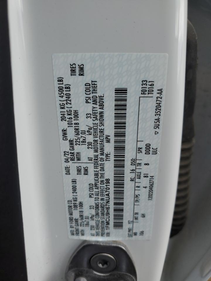 1FMCU9H67NUA70198 2022 Ford Escape Sel