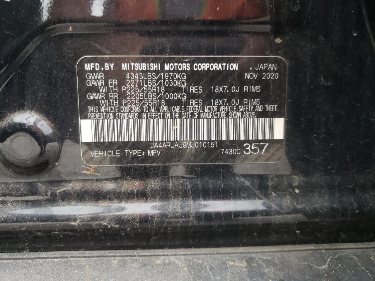 JA4ARUAU9MU010151 2021 Mitsubishi Outlander Sport Es