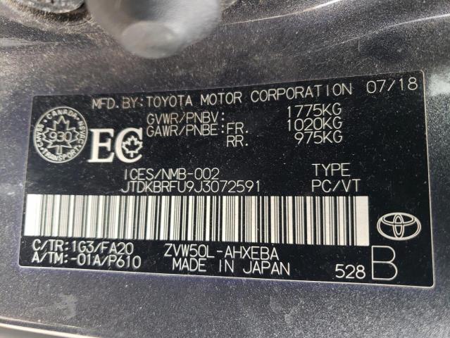 2018 Toyota Prius VIN: JTDKBRFU9J3072591 Lot: 60333024