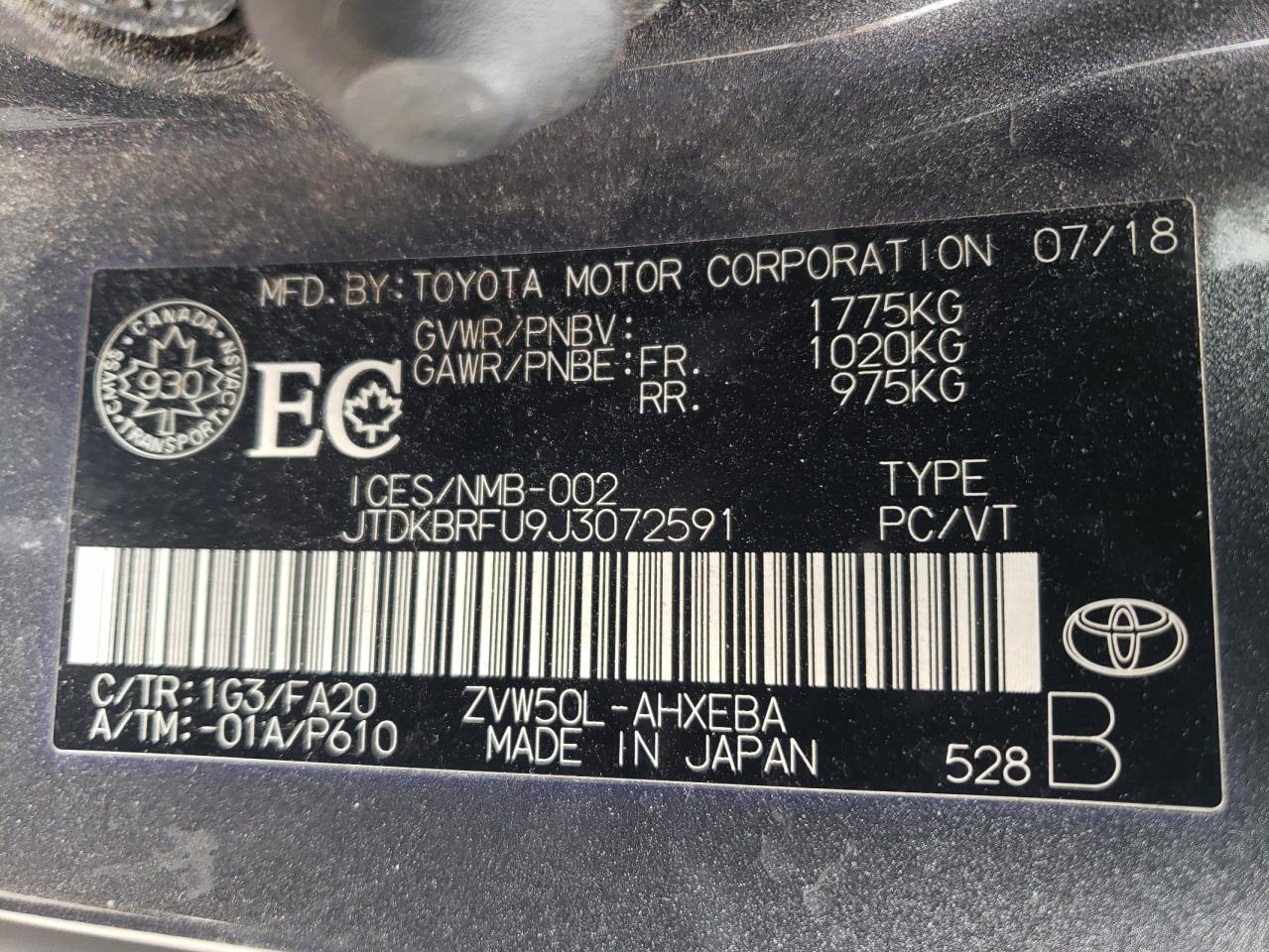 JTDKBRFU9J3072591 2018 Toyota Prius