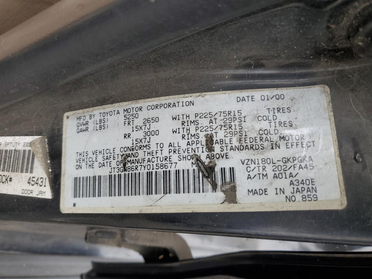 JT3GN86R7Y0158677 2000 Toyota 4Runner Sr5