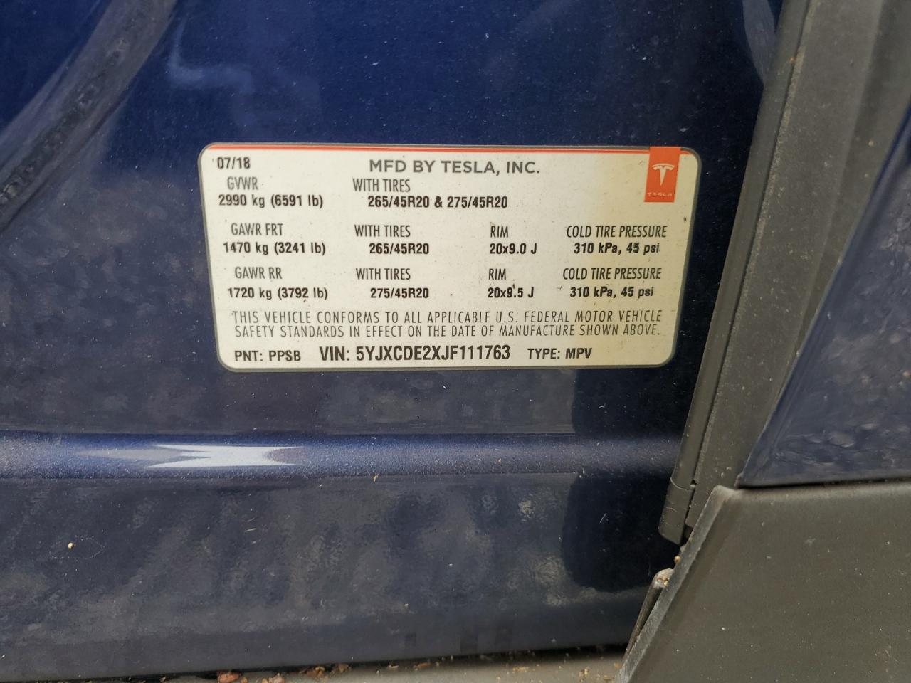 5YJXCDE2XJF111763 2018 Tesla Model X