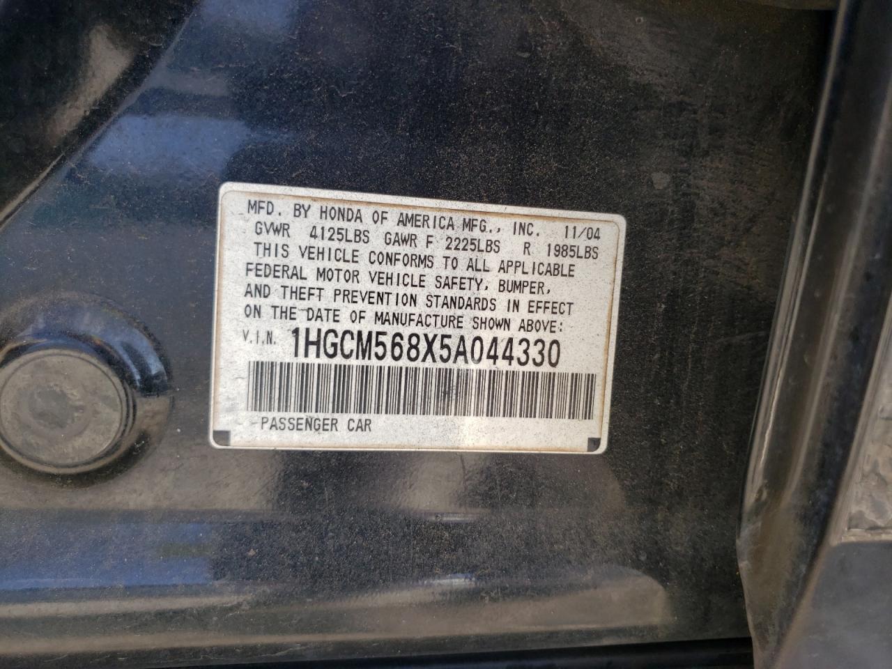 1HGCM568X5A044330 2005 Honda Accord Ex
