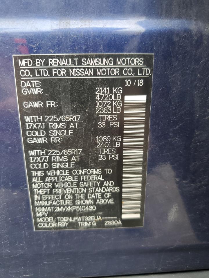 KNMAT2MVXKP510430 NISSAN ROGUE 2019