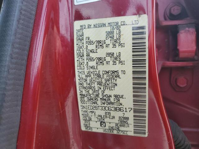 2003 Nissan Xterra Xe VIN: 5N1ED28T33C638617 Lot: 57354154