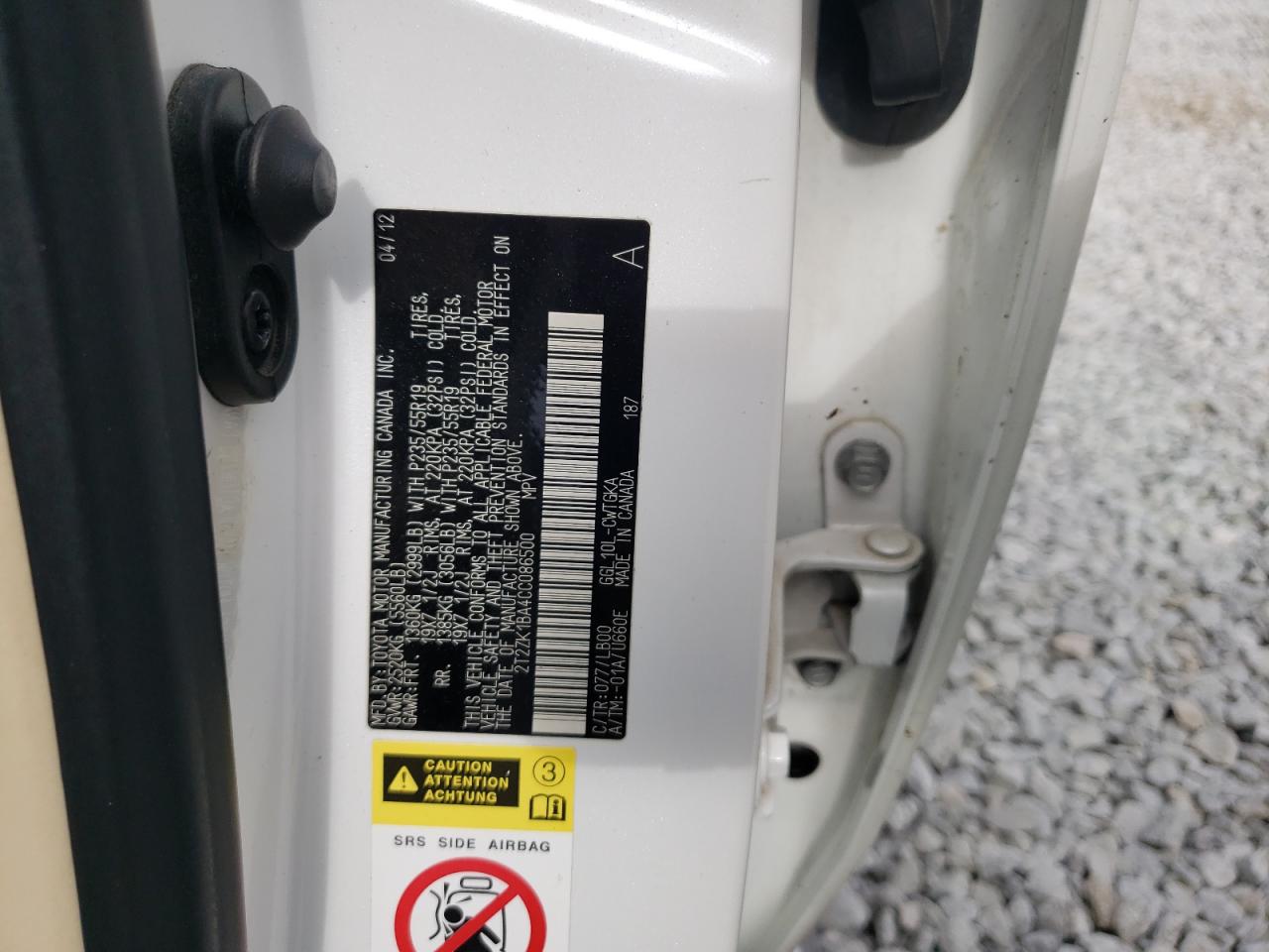 2T2ZK1BA4CC086500 2012 Lexus Rx 350