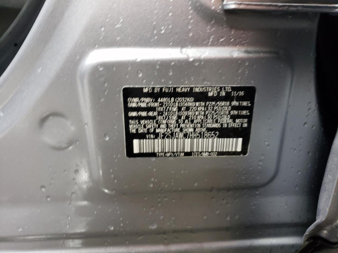 JF2SJAWC7HH518652 2017 Subaru Forester 2.5I Touring