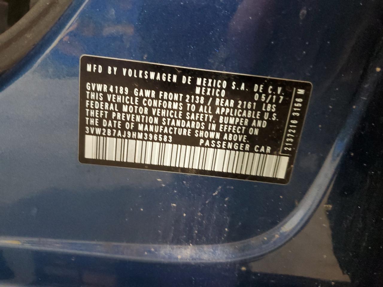 3VW2B7AJ9HM396583 2017 Volkswagen Jetta S