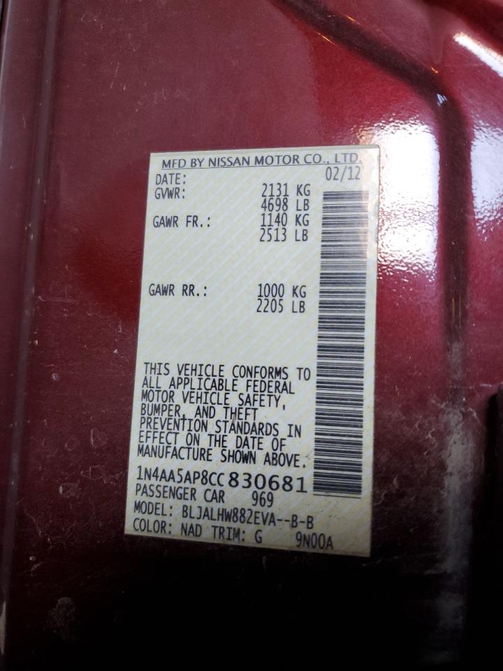 1N4AA5AP8CC830681 2012 Nissan Maxima S