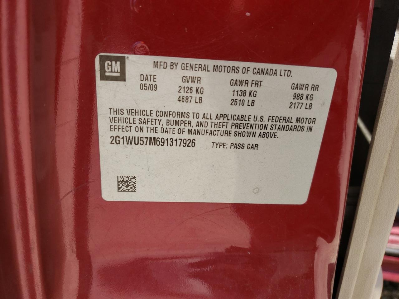 2G1WU57M691317926 2009 Chevrolet Impala Ltz